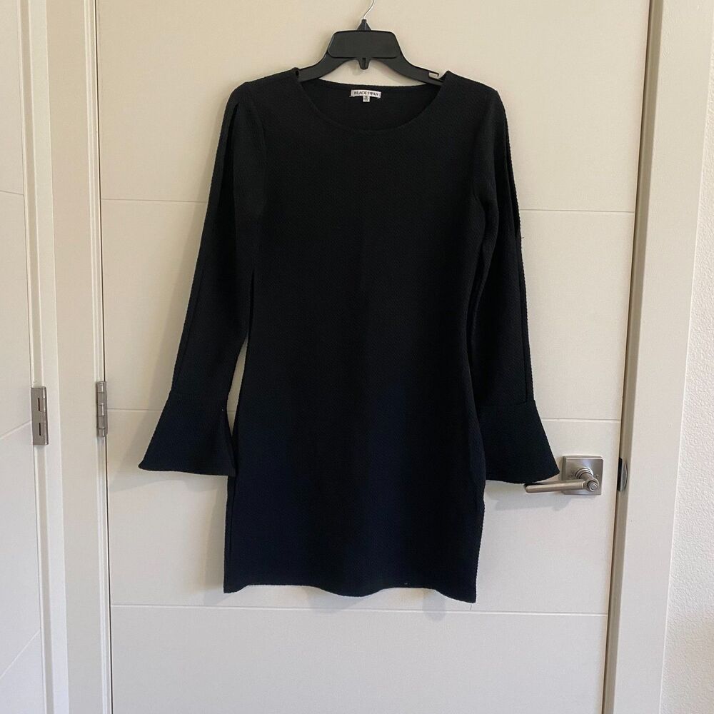 Black Swan Women's Bell Sleeve Cold Shoulder Dress Mini Knit Medium Solid Back